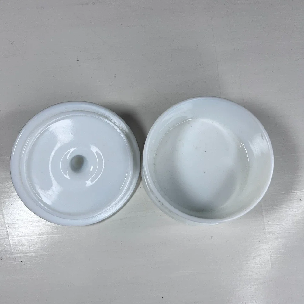 Vintage Milk Glass Vanity Jar w Lid Trinket Powder Dish